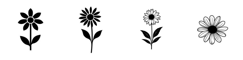 Poster - Black flat icons of various flower designs showcasing simple and elegant floral patterns suitable for print and digital use