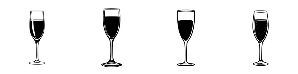 Poster - icon collection of different wine glasses showcasing varying levels of filled content, ideal for bev