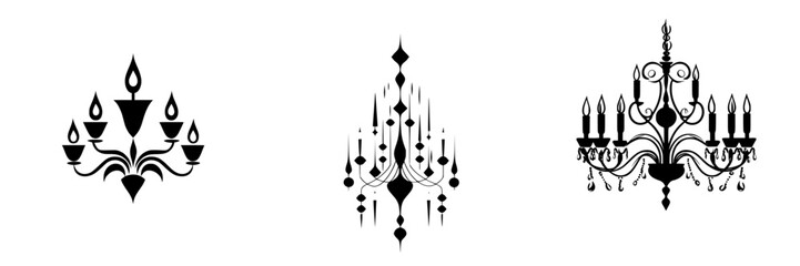 Poster - Elegant flat black chandelier icons for decorative design and interior use