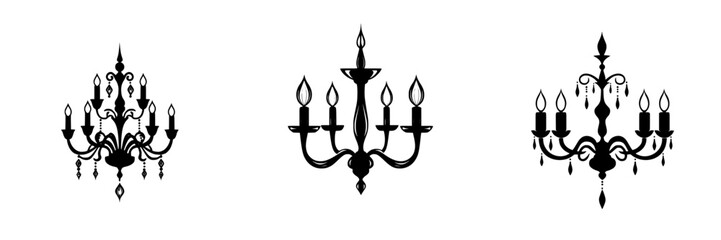 Poster - Elegant flat black chandelier icons representing different designs for decoration and lighting purposes