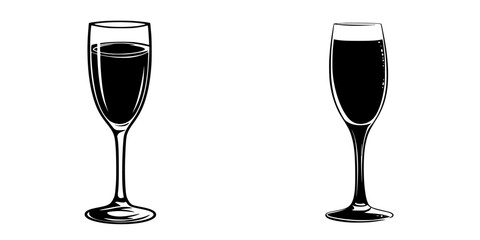 Poster - Elegant flat black icon depicting two different types of wine glasses filled with a dark beverage side by side