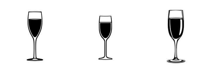 Poster - Collection of flat black icons depicting different styles of glasses filled with liquid