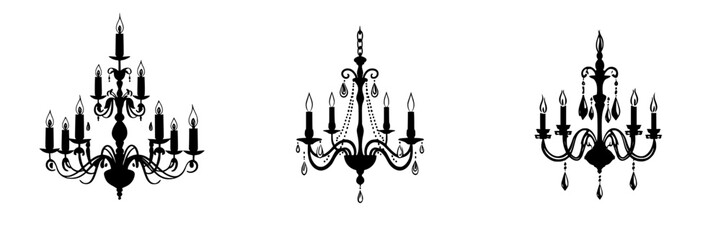 Poster - stylish flat black chandelier icons designed for modern decor in various styles and sizes suitable f