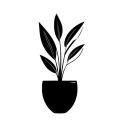 Poster - modern flat black icon depicting a potted plant with curved leaves for minimalist design themes