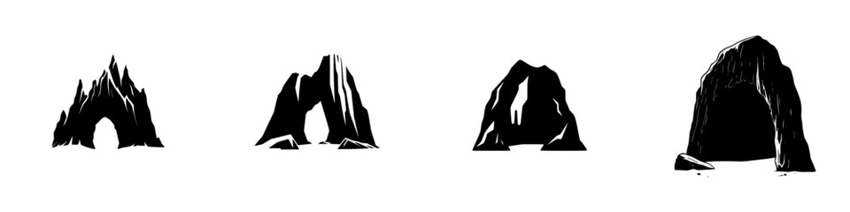 Poster - Collection of flat black icons representing various rock formations and natural structures