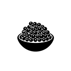 Poster - Flat black icon representing a bowl filled with round objects suitable for illustrating various themes in digital designs