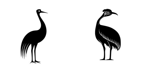 Poster - Black silhouette icons of two distinct bird species depicted in a flat design on a white background