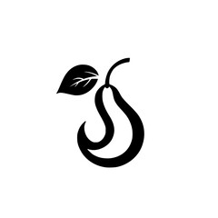 Poster - flat black icon of a pear with a leaf, representing freshness and simplicity in design