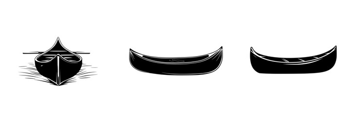 Poster - Elegant flat black icons depicting various canoe silhouettes in different orientations and styles