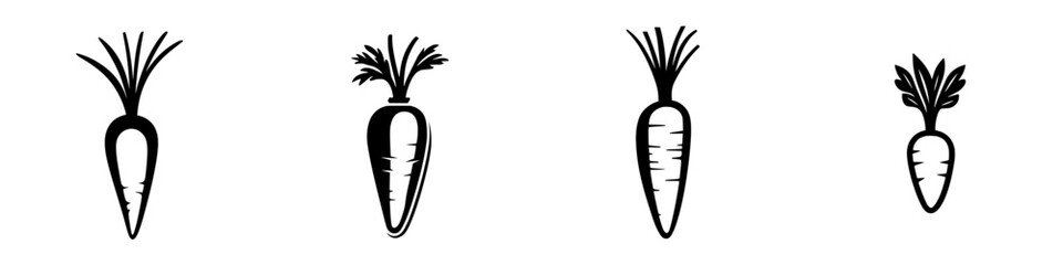 Poster - Flat black icons of various carrot designs suitable for agricultural themes and organic food presentations at markets or culinary events