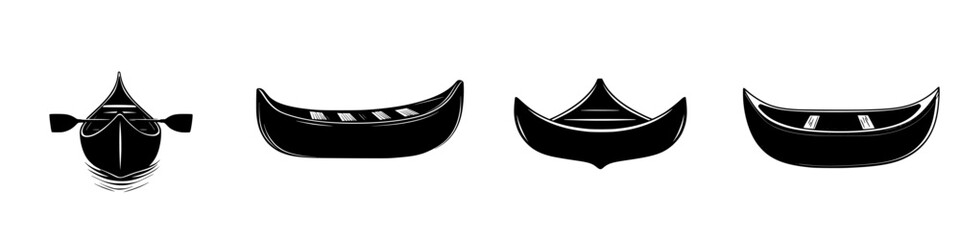 Poster - Flat black icon depicting various boat silhouettes with diverse shapes and designs showcasing their distinct features