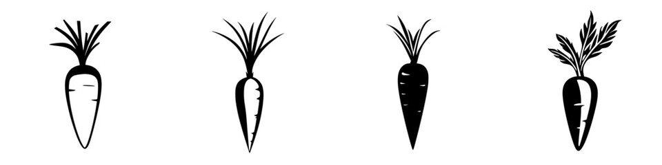 Poster - Unique collection of flat black carrot icons for agricultural, culinary, or design purposes