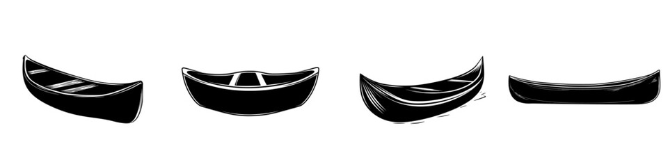 Poster - Flat black icon representing various styles of boats in a minimalist design for artistic purposes
