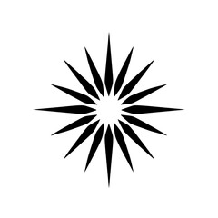 Poster - stylized black icon representing a compass rose with sharp lines and symmetrical design suitable for