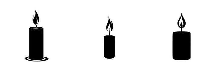 Poster - Flat black icon of candle designs illustrating different sizes and heights for use in minimalistic design projects