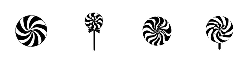Poster - colorful and playful flat black icon of different lollipop designs suitable for various creative pro