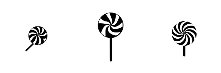 Poster - three flat black icons representing spiral lollipops with a simple design suitable for graphic use a