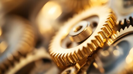 Aufkleber - Close-up view of intricate golden gears, showcasing precision engineering and mechanical complexity.  The image highlights the detailed craftsmanship and intermeshing components. : Generative AI