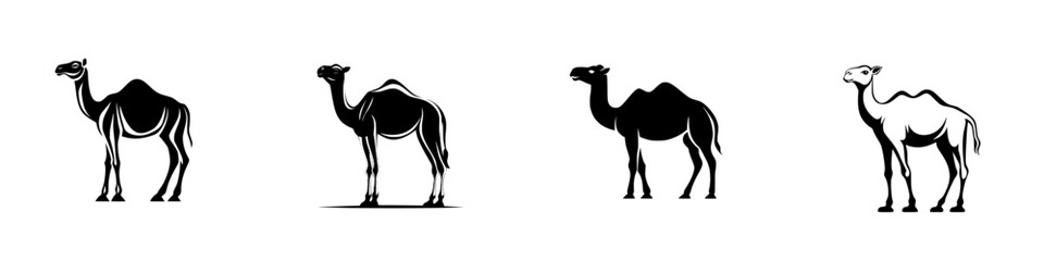 Poster - flat black camel icons showcasing various designs and angles, representing a simple and modern aesth