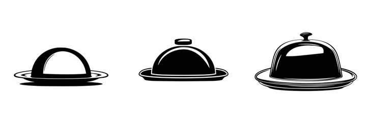 Poster - flat black icons depicting various styles of food cloches for use in menus or restaurant-related mat
