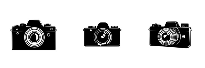 Poster - flat black icons of vintage cameras designed for creative projects and digital applications