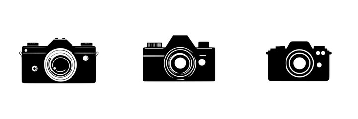 Poster - Collection of flat black camera icons representing photography tools and equipment designs for various creative projects