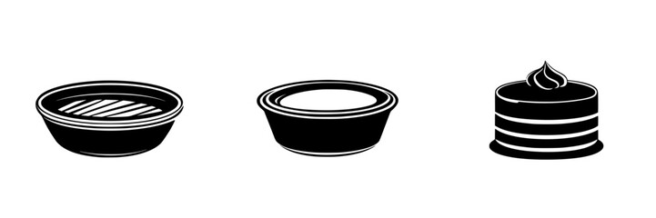 Poster - black flat icons representing dishes and desserts suitable for menus and culinary designs