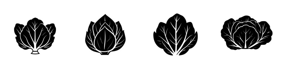 Poster - Black icon set of various types of lettuce showcasing distinct shapes and designs for culinary and agricultural purposes