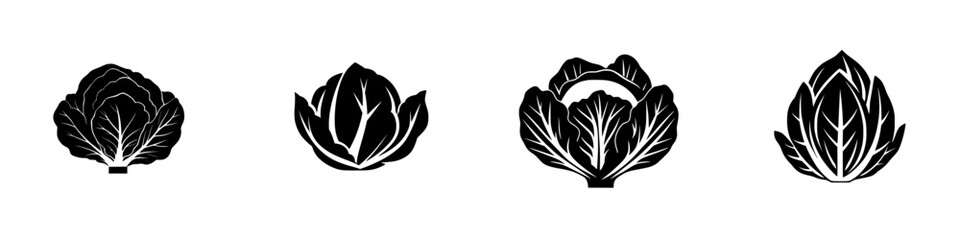 Poster - stylized black icons of leafy vegetables showcasing various shapes suitable for culinary designs and