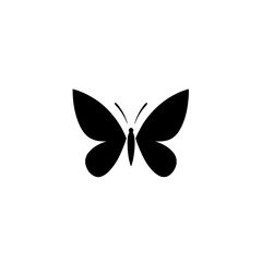 Poster - Elegant flat black butterfly icon representing nature and transformation in a minimalist style