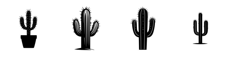 Poster - flat black icons representing various cactus designs suitable for decoration and graphic use