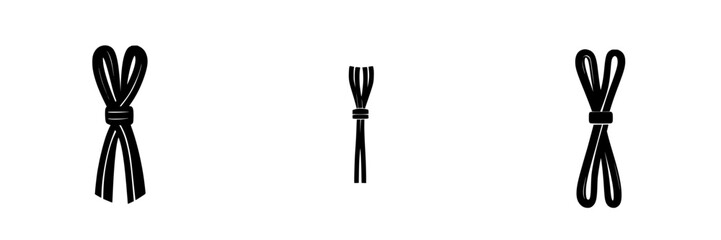 Poster - flat black icons representing various types of ribbon or tied elements arranged in a simple layout