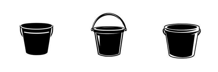 Poster - Various flat black bucket icons representing different styles and shapes for design applications