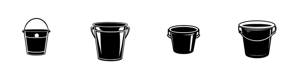 Poster - various flat black bucket icons depicting different styles and sizes suitable for digital design pro