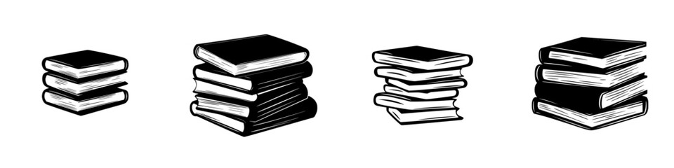 Poster - Stacked black icons of books showcasing a minimalist design representing reading and literature themes