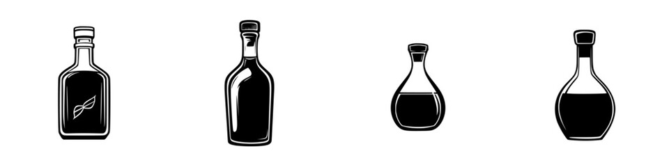 Poster - collection of flat black icons depicting various bottles in different shapes and sizes often used in