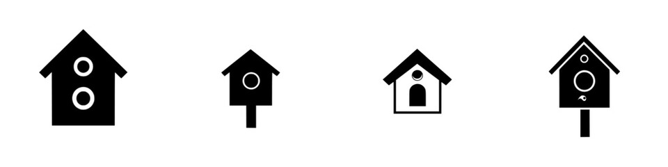 Poster - Flat black birdhouse icons designed for decorative and illustrative purposes showcasing various styles and details