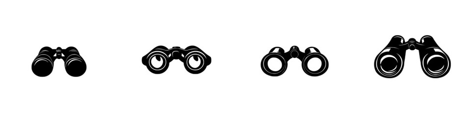 Poster - Various flat black binocular icon designs showcasing different styles and perspectives for creative applications
