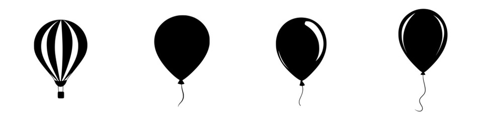Poster - Collection of flat black balloon icons in various styles with a focus on simplicity and design elements for digital use