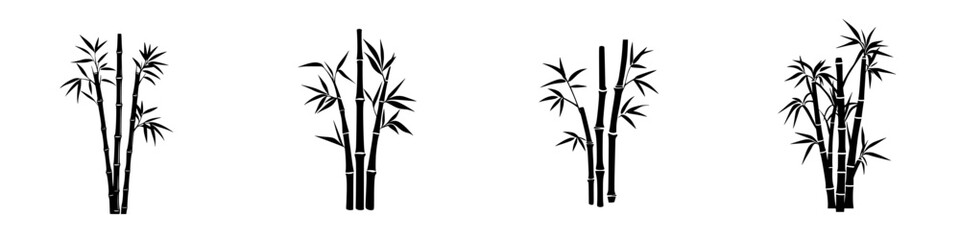 Poster - Black icon set of bamboo plants representing nature and tranquility in minimalistic design