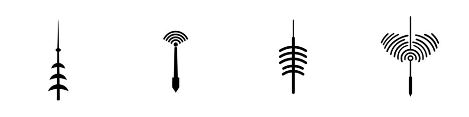 Poster - Flat black icons representing various communication signal symbols for use in digital design