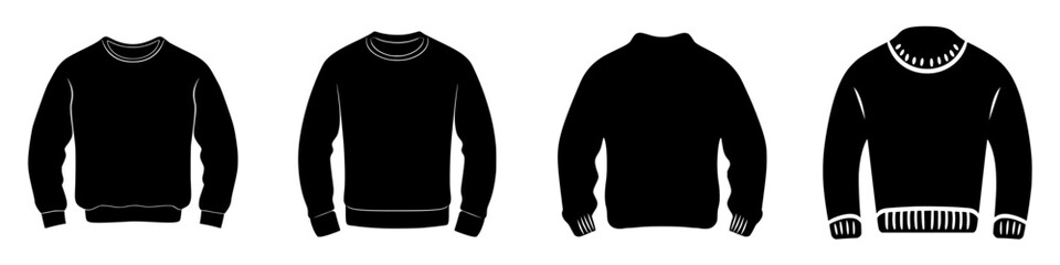 Poster - Collection of flat black sweatshirt icons showcasing different styles and designs for graphic representation