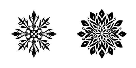 Poster - Decorative flat black icons of intricate floral star patterns suitable for design projects and creative applications