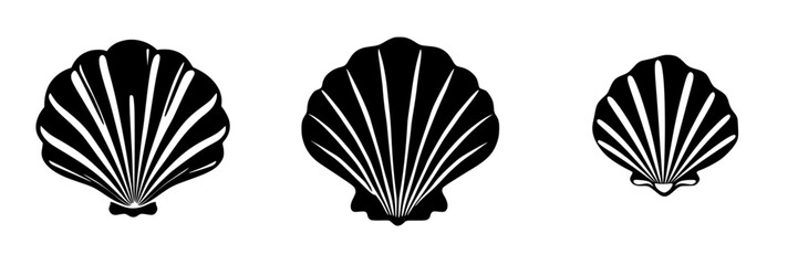 Poster - Stylized flat black shell icons representing ocean life and nature imagery for design projects