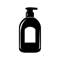 Poster - Flat black icon of a pump bottle representing liquid soap or lotion on a simple white background for clean design applications