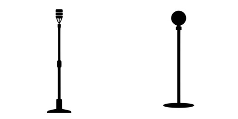 Poster - flat black icon of two microphone stands positioned side by side, showcasing a simple and modern des