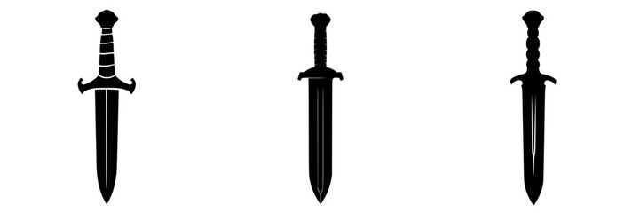 Poster - Various flat black sword icons depicting different styles and designs for creative projects
