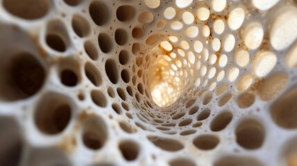 Aufkleber - Abstract image of a porous, organic structure resembling bone or coral, showcasing a network of interconnected holes and tunnels creating a mesmerizing, three-dimensional effect. : Generative AI
