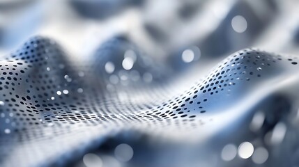 Aufkleber - Abstract wavy perforated metal surface with bokeh lights, digitally generated in cool blue tones.  Ideal for technology, industrial, or futuristic design projects. : Generative AI