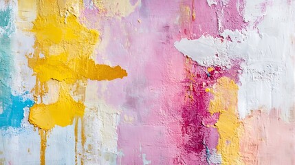 Poster - Abstract impasto painting with textured yellow, pink, and white paint strokes, creating a vibrant and dynamic artwork. : Generative AI